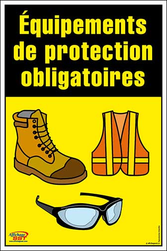 affiche-epi-obligatoire_41.jpg Équipement de protection obligatoire : bottes de travail, dossard (veste réfléchissante) et lunettes de protection